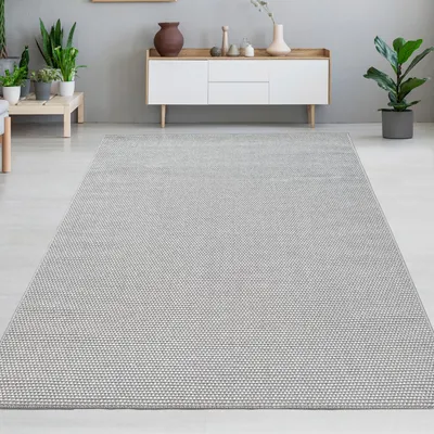 Produktbild von Schlichtfarbiger Wohnzimmerteppich im modernen Muster pflegeleicht in grau Größe - 120 x 160 cm