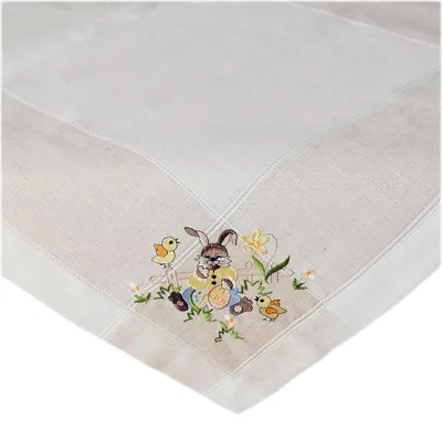 Produktbild von Tischdecke Tischläufer Stickerei Osterhasen Leinenoptik Ostern 85 x 85 cm