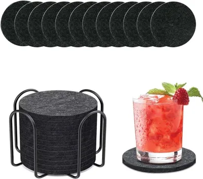 Image de 12 sous-verres pour verre, ronds et antidérapants, sets de sous-verres pour bière et autres boissons, avec support, pour la maison, le restaurant et le bureau