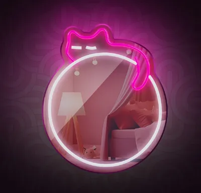 Produktbild von Forever Light LED Neon Dekolicht mit Spiegel Wandkunst Wanddekoration Sleeping Cat