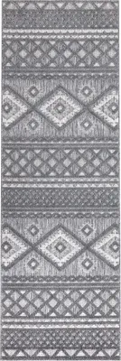 Produktbild von Teppich Outdoor Wetterfest - 80x250 cm - für Balkon, Terrasse, Flur - Ethno-Look in Anthrazit