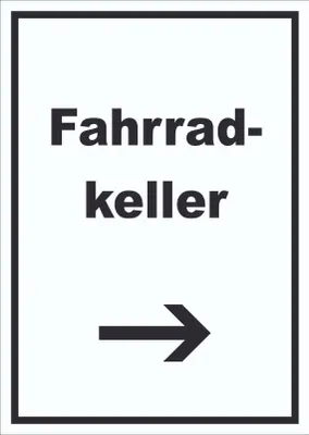 Produktbild von Fahrradkeller Schild mit Text und Richtungspfeil rechts Rad Bike hochkant A0 Rückseite selbstklebend