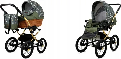 Two views of a baby stroller.