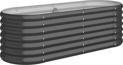 A raised garden bed made of galvanized steel.
