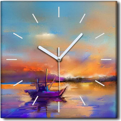 Produktbild von Coloray Uhr auf Leinwand 30x30 cm Wand Uhr Dekoration Wohnzimmer Segeltuch weiße Zeiger -Aquarelle Schiffswasser