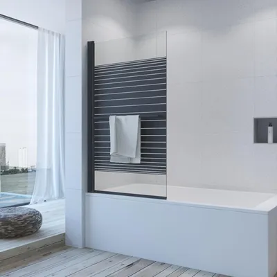 Produktbild von Badewannenaufsatz ohne bohren Schwarz matt 80 x 140 cm Duschtrennwand für Badewanne Duschwand Glas  aus 5 mm Einscheiben Sicherheitsglas, Nano Beschichtung