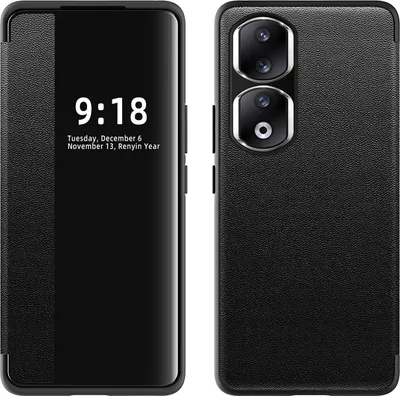 Image de Etui pour Honor 90 Pro étui fin à rabat en cuirPolyuréthaneavec fenêtre d'affichage noir