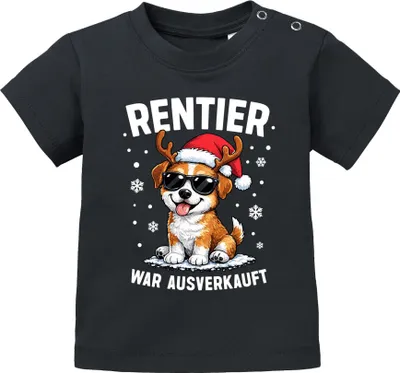 Produktbild von Baby Shirt kurzarm Weihnachten Hundemotiv Rentier Spruch Lustig Mädchen Jungen Bio Baumwolle MoonWorks®