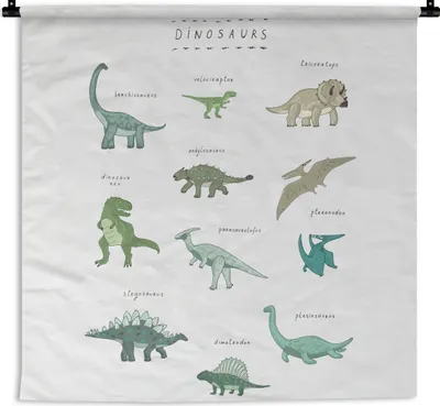 Produktbild von MuchoWow® Wandteppich Wandbehang Kinderzimmer - Dinosaurier - Weiß - Jungen - Mädchen - Kinder 150x150 cm Tapisserie Dekoration Wandtuch - Wohnaccessoires - Modernes