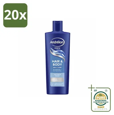 Immagine prodotto di 20 flaconi di shampoo Andrélon per uomo, per capelli e corpo – 400 ml – confezione risparmio – 20 pezzi
