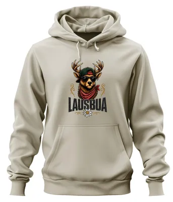Imagen del producto de Jausenbua, Hirsch, Alpes, Baviera, Edelweiss, traje tradicional, pantalones de cuero, sudadera con capucha, sudadera, naturaleza, talla S