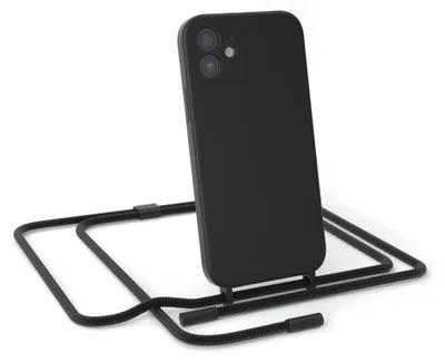 Produktbild von EAZY CASE Handykette Silikon Premium kompatibel mit Apple iPhone 12 Handyhülle mit Umhängeband, Handykordel mit Schutzhülle, Silikonhülle, Hülle mit Band, Kette für Smartphone, Schwarz