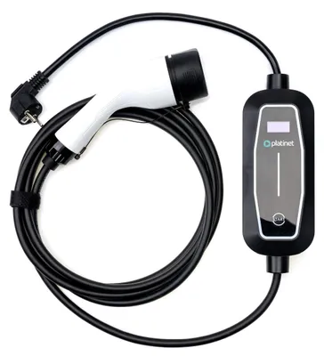 Zdjęcie produktu dla Ładowarka Platinet Mobiles EV, 16A, 3.7kW, wtyczka Schuko, kabel 5m, wyświetlacz LED