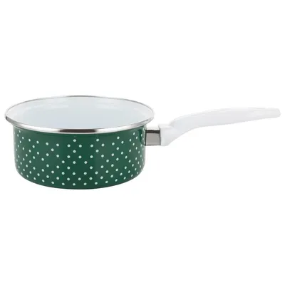 Produktbild von Stielkasserolle Emaille Induktion Stieltopf Topf Retro Grün 1,3 l