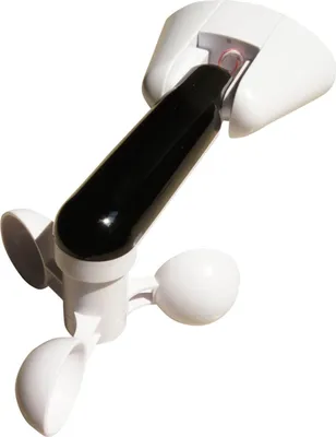 A close-up studio shot of a wind and sun sensor.