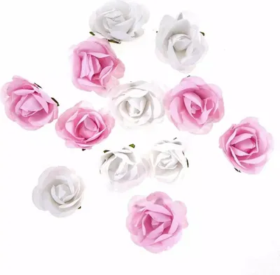Produktbild von 12 Stück Papierrosen in Weiß Rosa, ca. 2,8-3 cm – Bastelzubehör