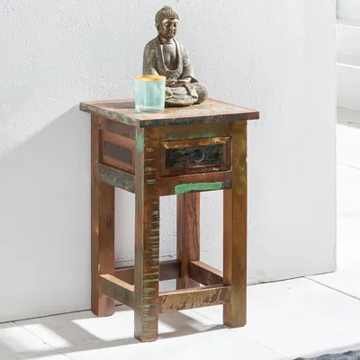 Produktbild von FineBuy Beistelltisch 50 cm Nachttisch Schublade Massiv Holztisch Nachtkonsole