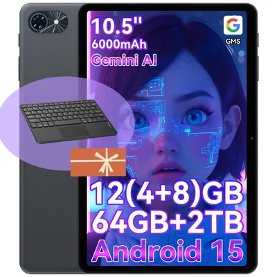 Produktbild von KOBONA-TABWEE T80 Tablet mit Tastatur, 10.5 Zoll,Android 16, 64GB ROM, 1280 x 800 pixel, 6000mAh Akku, 5MP Kamera, 5G WiFi, Bluetooth,Gemini AI Tablet