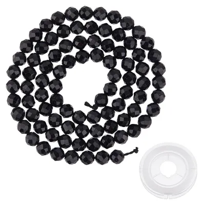 94 Edelsteinkugeln, schwarzer Turmalin, 4 mm, mit elastischem Faden