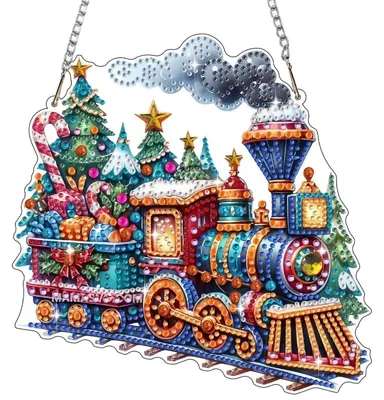 Produktbild von Diamond Painting Anhänger Weihnachtszug Bastelset für Fenster Wand Garten