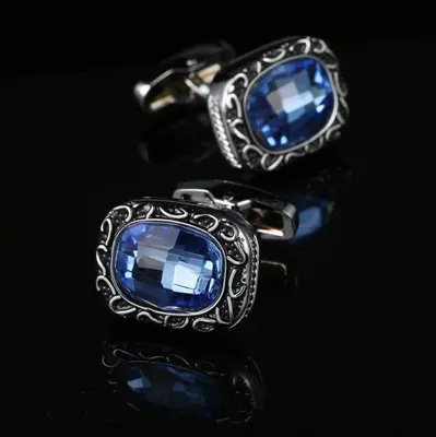 Image de Boutons de manchette ovales avec une pierre bleue