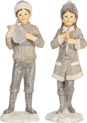 Zdjęcie produktu dla Clayre & Eef Figurka dekoracyjna Dzieci 8x7x22 cm Szary Plastik