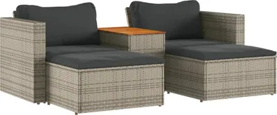 Produktbild von vidaXL 5-tlg. Garten-Sofagarnitur mit Kissen Grau Poly Rattan Akazie