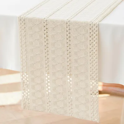 Imagen del producto de Mantel individual bohemio de macramé, 30 x 200 cm, de algodón y lino, para la cocina