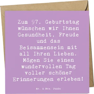 Produktbild von Mr. & Mrs. Panda Grußkarte Spruch 97. Geburtstag - Lavendeltraum - Geschenk, liebevolle Wünsche, Liebe, anlasskarte, Glückwunschkarte, Wohlbefinden, faltkarte, Klappkarte