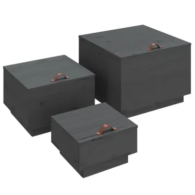 Produktbild von vidaXL Aufbewahrungsboxen mit Deckeln 3 Stk. Grau Massivholz Kiefer