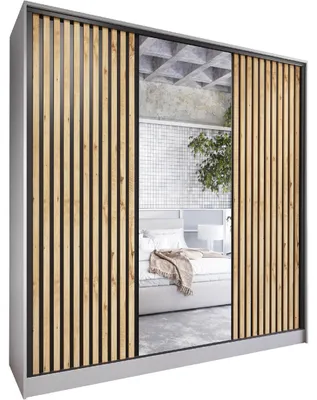 Produktbild von Schiebeschrank mit Spiegel und Schubladen LIPI C 200 grau / wotan eiche / schwarz