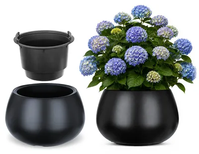 Produktbild von KADAX Pflanztopf mit Einsatz, ø 42 x H 27 cm, Pflanzkübel aus Kunststoff Moderner Blumentopf in Anthrazit, großer Blumenkübel für Innen und Außen, UV- und frostbeständig, KI-generiertes Bild