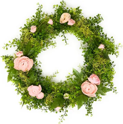 Produktbild von Tischkranz Türkranz 32cm mit künstlichen Ranunkeln rosa CreaFlor Home