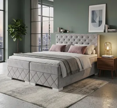Produktbild von Boxspringbett CARMEN 140 cm x 200 cm Amor Velvet 19 Grau Bett mit zwei Bettkästen und H3 Matratze,Komplett-Set mit Matratze und Topper, Polsterbett