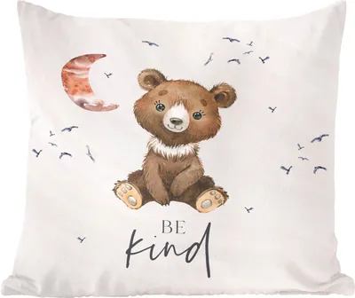 Produktbild von MuchoWow® Zierkissen Sofakissen Wohnzimmer Dekokissen 40x40 cm Sprichwörter - Kind sein - Kinder - Teddybär - Aquarell - Foto Kissen - Schlafzimmer Dekoration