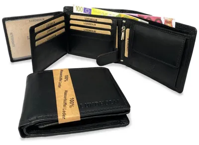 Zdjęcie produktu dla Portfel męski Lundholm, skórzany, czarny, z ochroną RFID – portfel składany z prawdziwej skóry – ochrona RFID, zabezpieczenie przed skimmingiem – portfel – skandynawski design