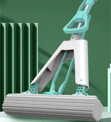 Produktbild von Sprühwischer, Schwamm Mop, Handfreier Gummi Schwamm Moppfür Küche, Bad, Garage, Bodenreinigung, Teleskopstiel, automatisches Auswringen Mop