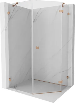 Produktbild von Mexen Lunar Fünfeck-Duschkabine rechts schwenkbar 80 x 90 cm, transparent, gebürstetes Kupfer - 831-080P-090L-65-00-P