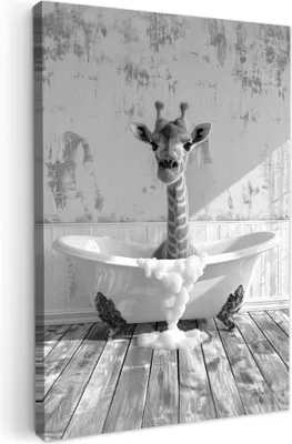 Produktbild von MuchoWow® - Leinwandbilder - Giraffe - Tier - Badewanne - Vintage - Schwarz - Weiß, Wandbild, Wanddeko Bilder Wohnzimmer, 20x30 cm