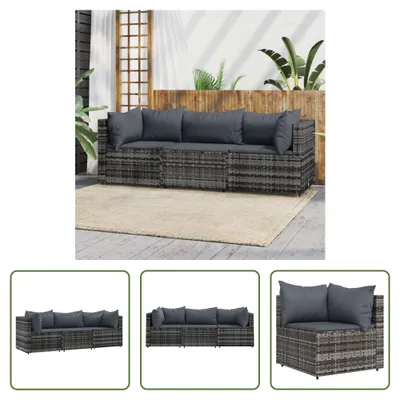 Produktbild von The Living Store 3-tlg. Garten-Lounge-Set mit Kissen Grau Poly Rattan