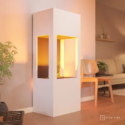 Produktbild von GLOW FIRE Elektrokamin 'Böll'| Wasserdampf Kamin mit OMC 400 ohne Holz in weiß als Raumteiler | HxBxT: 145x54x44 cm
