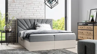 Produktbild von Boxspringbett Bett DAIMON 160x200cm Nordic Teak Stoff Grau inkl. Bettkasten