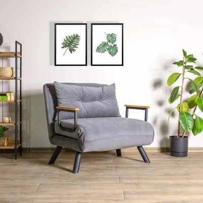Produktbild von Hanah Home, Sando Single - Grey, rozkładana sofa, rozkładana sofa 1-osobowa, szary, poliester, 67 x 78 x 78 x cm