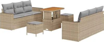 Immagine prodotto di Set di divani da giardino vidaXL, 9 pezzi, color beige, in rattan sintetico