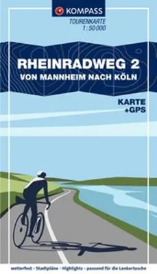 Immagine prodotto di KOMPASS Carta del percorso ciclistico del Reno 2, da Mannheim a Colonia 1:50.000
