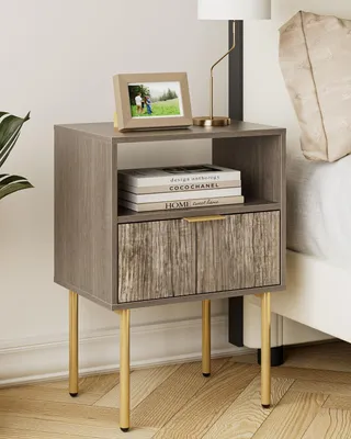 Immagine prodotto di Elzusha - Comodino moderno con ripiano aperto e cassetto, color grigio
