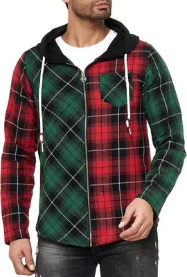 Produktbild von Red Bridge Herren Pullover Sweat-Jacke mit Kapuze Sweatshirt Kariert Rot S