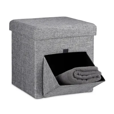 Immagine prodotto di Pouf Relaxdays, pieghevole, cubo da seduta, contenitore con coperchio rimovibile e sportello, L x P x A: 38 x 38 x 38 cm, grigio