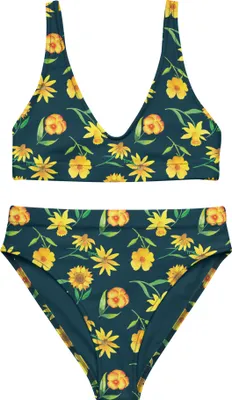 Produktbild von Mr. & Mrs. Panda Bikini Sonnengruß Design Größe M - Weiß - Geschenk, Zweiteiler, Blumen, Muster, High Waist, 2er Set, Bikinihose, Gelbe, Sonnenblume, Osterglocke