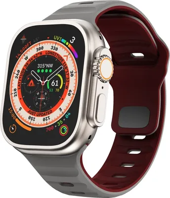 Obrázek produktu pro Pro Apple Watch Ultra 2 / 1 49mm silikonový řemínek s vlnovou strukturou šedý / vínově červený
